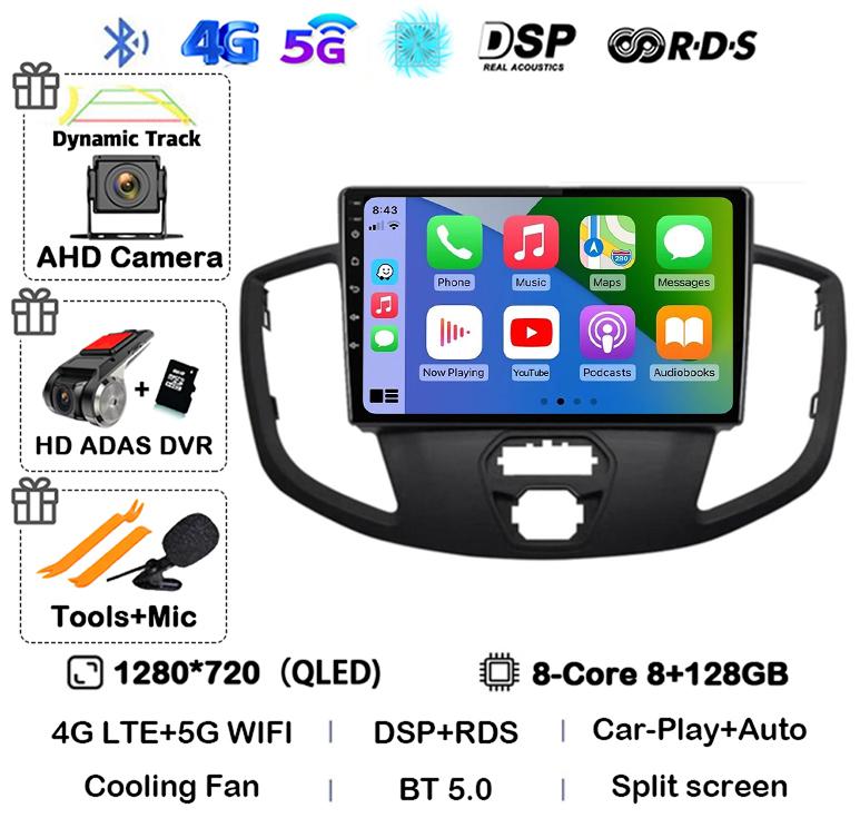 Android 14 Carplay Auto WIFI+4G For Ford Transit 2015 2016 2017 2018 GPS Car Radio Multimedia Video Player Stereo 360 Camera DSP