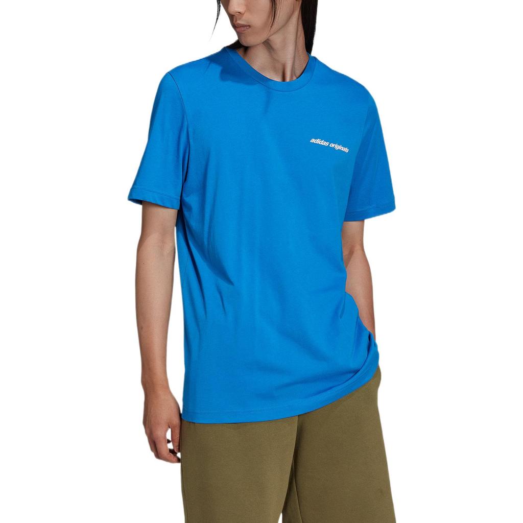 Adidas Originals Trefoil Solid Letter Logo Crew Neck T-Shirt Men Tops Blue HE3054