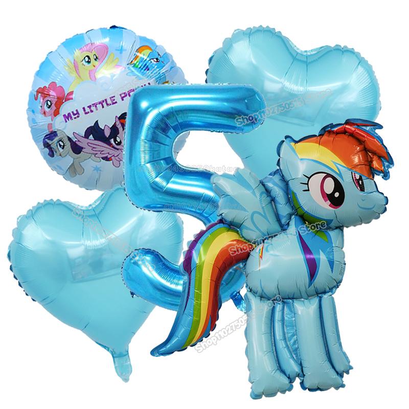 Beautiful My Little Ponys Girl Birthday Number Balloons Decoration Cute Cartoon Love Shape Round Balloons Set Party Supplies Kids Favor
