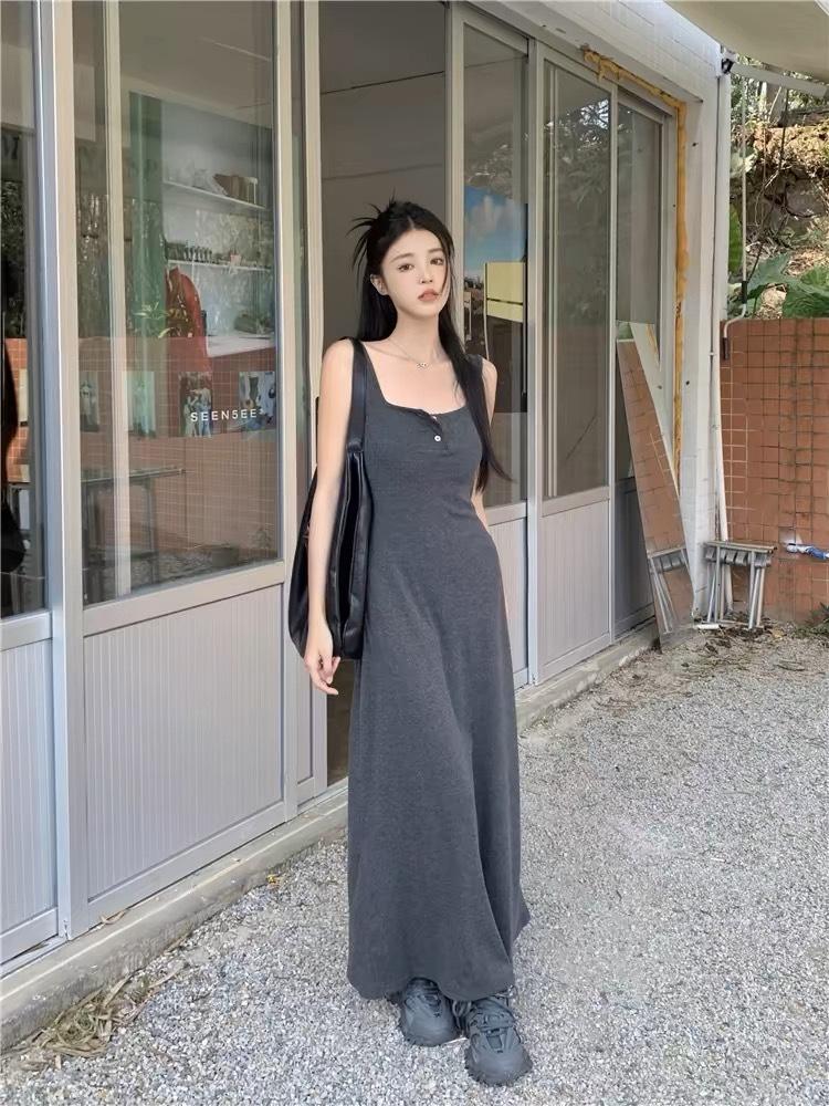 Support cotton * Spice girl sleeveless suspender dress new women's clothing summer waist thin versatile medium and long