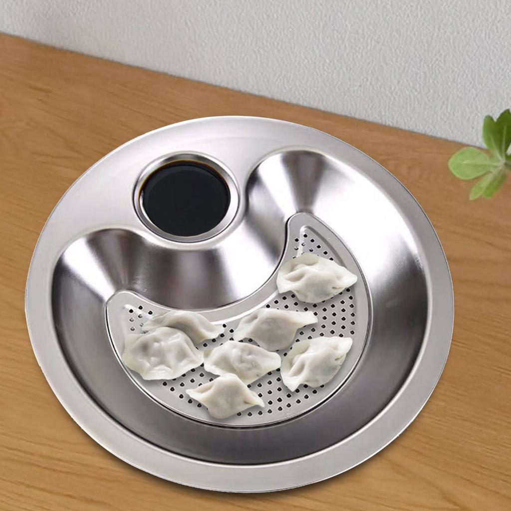 Dumpling Plate Stainless Steel Divided Platter Dinner Tray Sushi with Built in