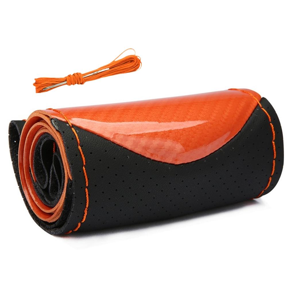 Univerzální kožený potah na volant do auta Pouzdro Sportovní prošívaný Karbonové vlákno Podložka chrániče volantu 37cm 38cm
