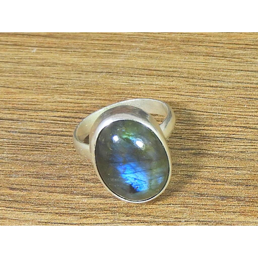 Oval Labradorite Ring US-7.5 Solid 925 Sterling Silver Chunky Gemstone Ring MK-36
