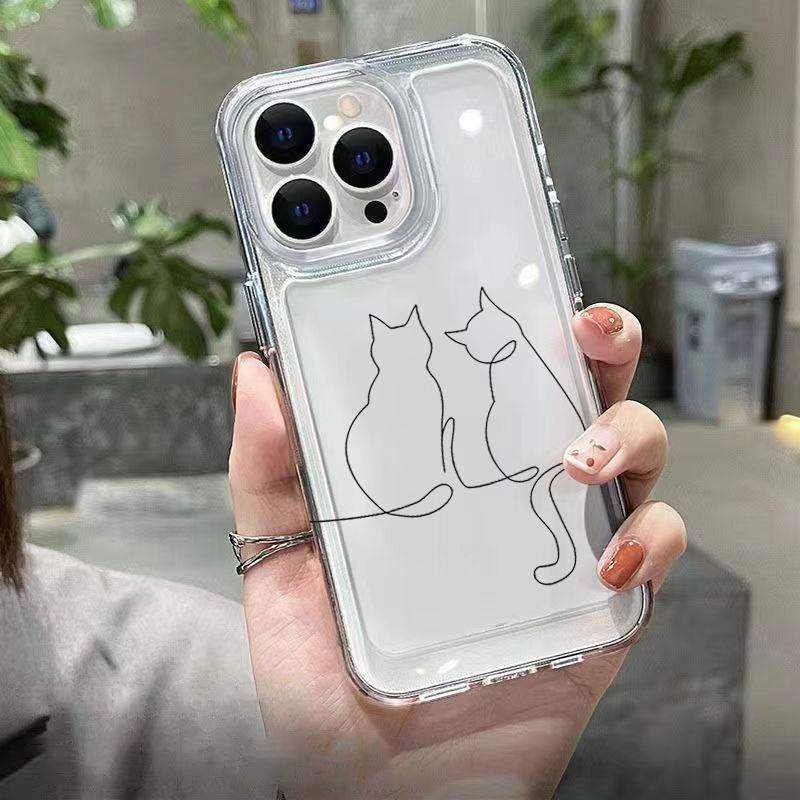 Custodia Morbida Trasparente Per Samsung Galaxy S26 S25 S24 S23 S22 Ultra Plus S21 FE A55 A54 A53 A35 A34 A56 Con Copertura Gatto Linea Carino