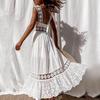 Summer Elegant Sexy White Dress For Women Fashion Sexy Lace Hollow Out Bridemaid Long Dress Ladies Holiday Wedding Maxi Dress