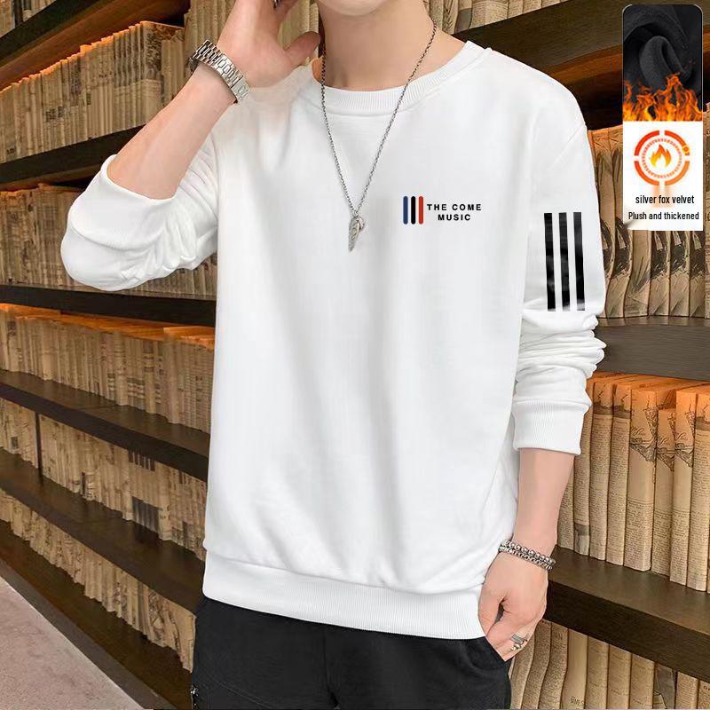 Men’s Casual Fleece-Lined Round Neck Sweatshirt - Autumn/Winter Long Sleeve Pullover