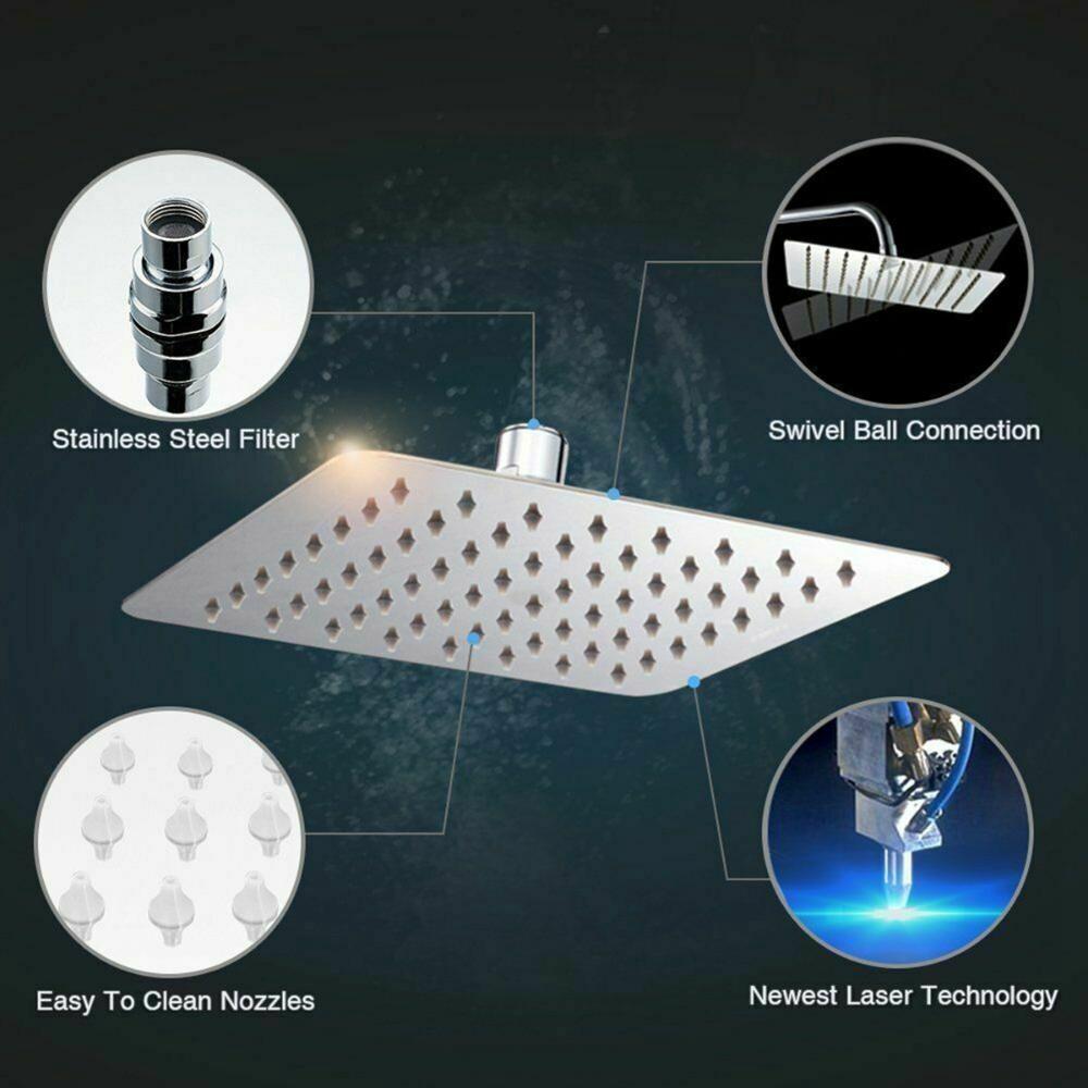 High Pressure Stainless Steel Overhead Water Tap Square Shower Head Sprinkler Sprayer Nozzle Faucet