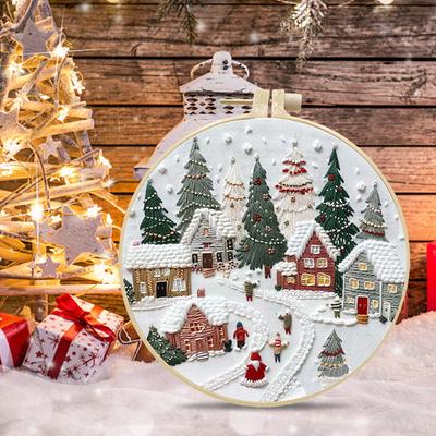 Christmas Embroidery Stitch Practice Kit with Embroidery Hoop Color Threads and Needles for Beginners DIY Cross Stitch Kit