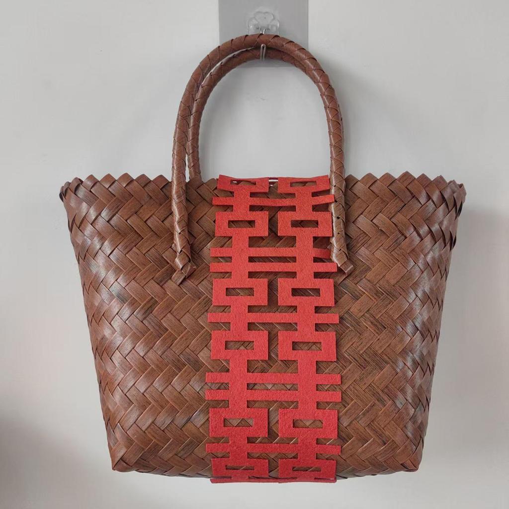 Women's Bamboo Handle Woven Beach Tote Bag