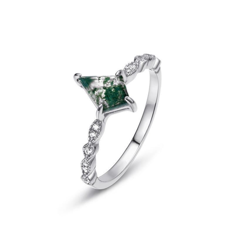 WES   CopperNatural Moss Agate Ring For Women Oval Cut Sea Grass Agate Flower Rings Wedding Party Jewelry Gift