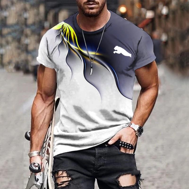 Men's T-shirt Gradient Design Printed Casual Short Sleeved T-shirt Outdoor Street Fashion Men Shirt Plus Size Clothing