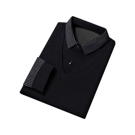 Men Fall Winter Top Fake Two-piece Pluish Lined Turn-down Collar Formal Business Style Shirt Mid-aged Men Father Office Work Clothes