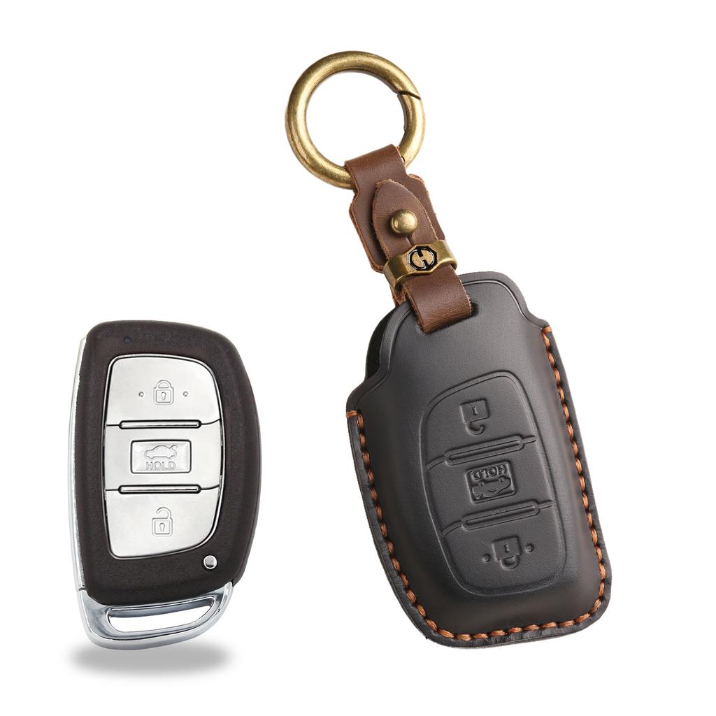 The Retro Key Cover Is Suitable for Beijing Hyundai IX35 Lead Landong Yuena Car Handmade Leather Protective Case Bag.
