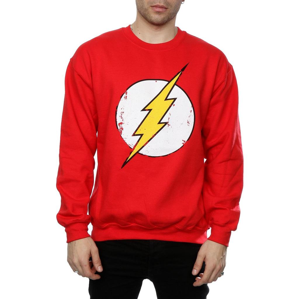 DC Comics Mens Flash Distressed Logo Sweatshirt