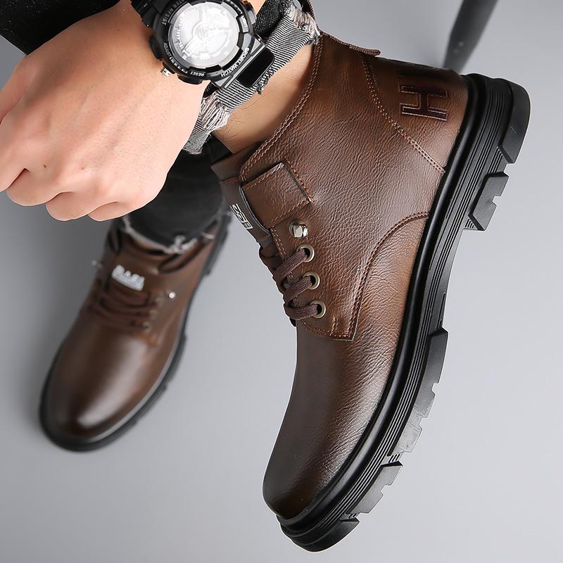Botas de Invierno Cálidas de Cuero Genuino para Hombre con Forro de Lana de Caña Alta para Caminar, Ir al Trabajo, Exteriores y Clima Frío Tallas 38-44