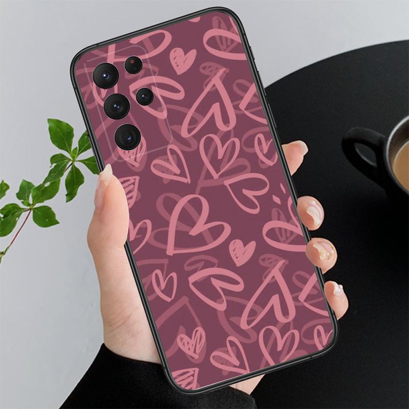 Phone Case For Samsung A17 A55 A16 A56 A35 A15 A53 A54 A33 A34 A25 A05S A52 A52S A07 A26 A06 Love Pink Heart