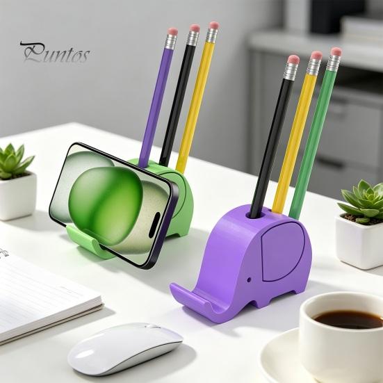 3D Printed Elephant Phone Holder with Pen Holder, Multifunctional Stand, Hands-Free Sturdy For Watching Videos Desktop Organizer, Creative Cute Shape