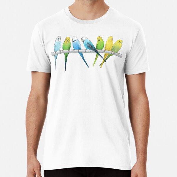 Rows of Budgies Pet Birds Sitting On a Perch S To 5XL Made In the AU/USA T-Shirt