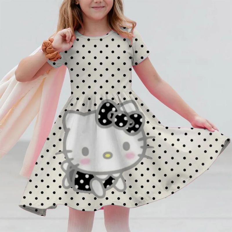 

3D Printed Sanrio Hello Kitty Fashion Cartoon Pattern Cute Short Sleeved Dress Cosplay Youth Girl Clothes Kuromi Clothes Sweet 110