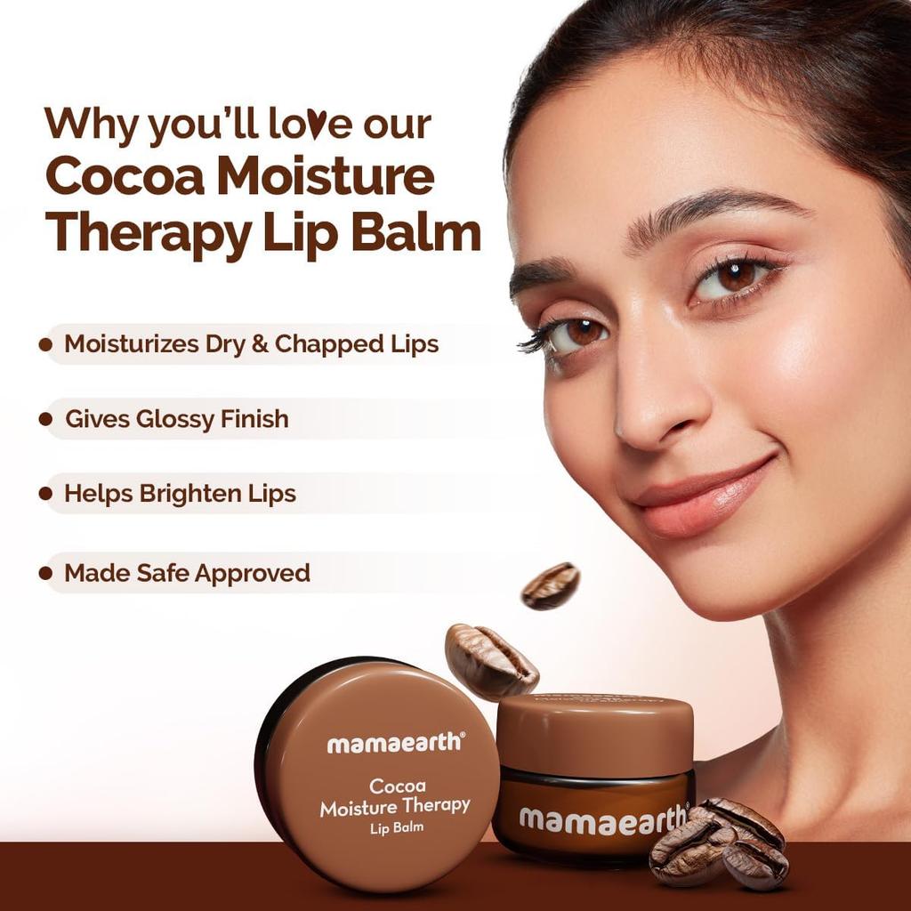 Mamaearth Cocoa Moisture Therapy Lip Balm 15 G For Dry Chapped Lips Glossy & Brightening