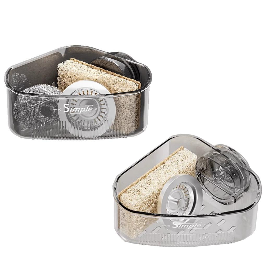 2PCS Sink Corner Drain Box with Drain Hole Plastic Sink Storage Rack Holder Suction Cup Mount for Sponges Scrubbers