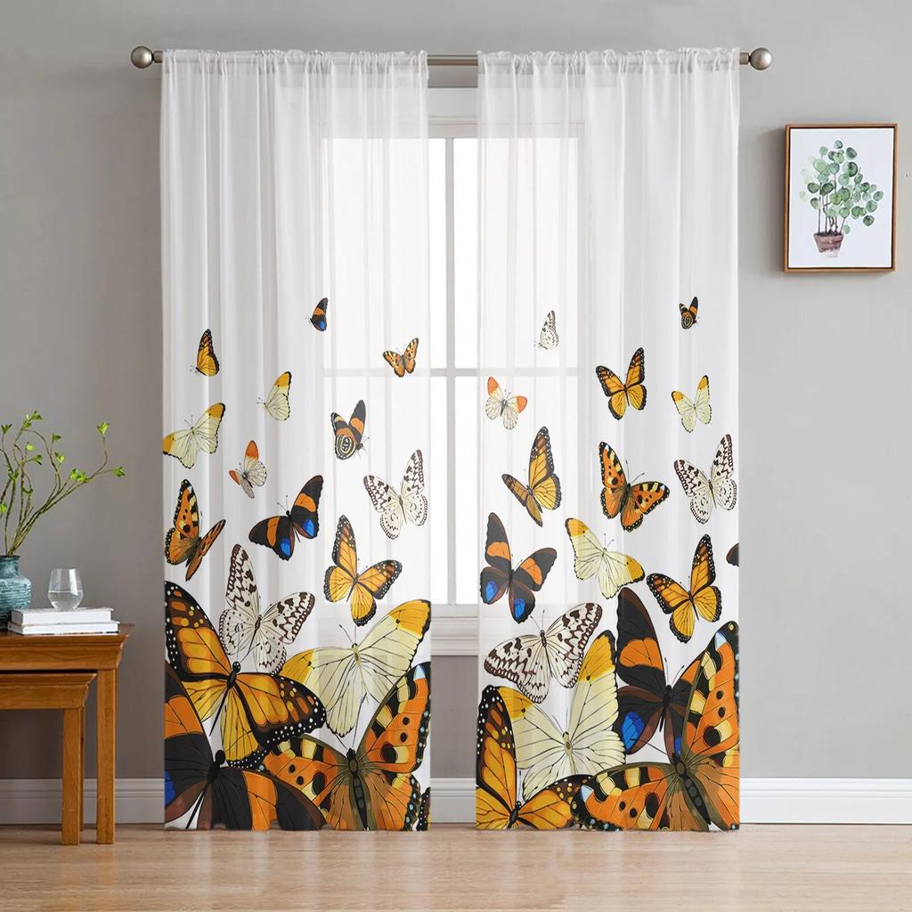 Pastoral Butterfly Gradient Sheer Curtains For Living Room Bedroom Tulle Curtain For Kitchen Voile Curtain Blind Panels