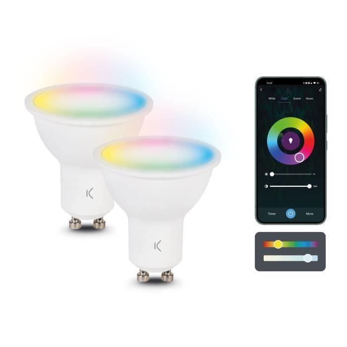 Ampoule Connectée - KSIX - GU10 - Pack De 2 - RGB + CCT - 9W - Compatible Alexa