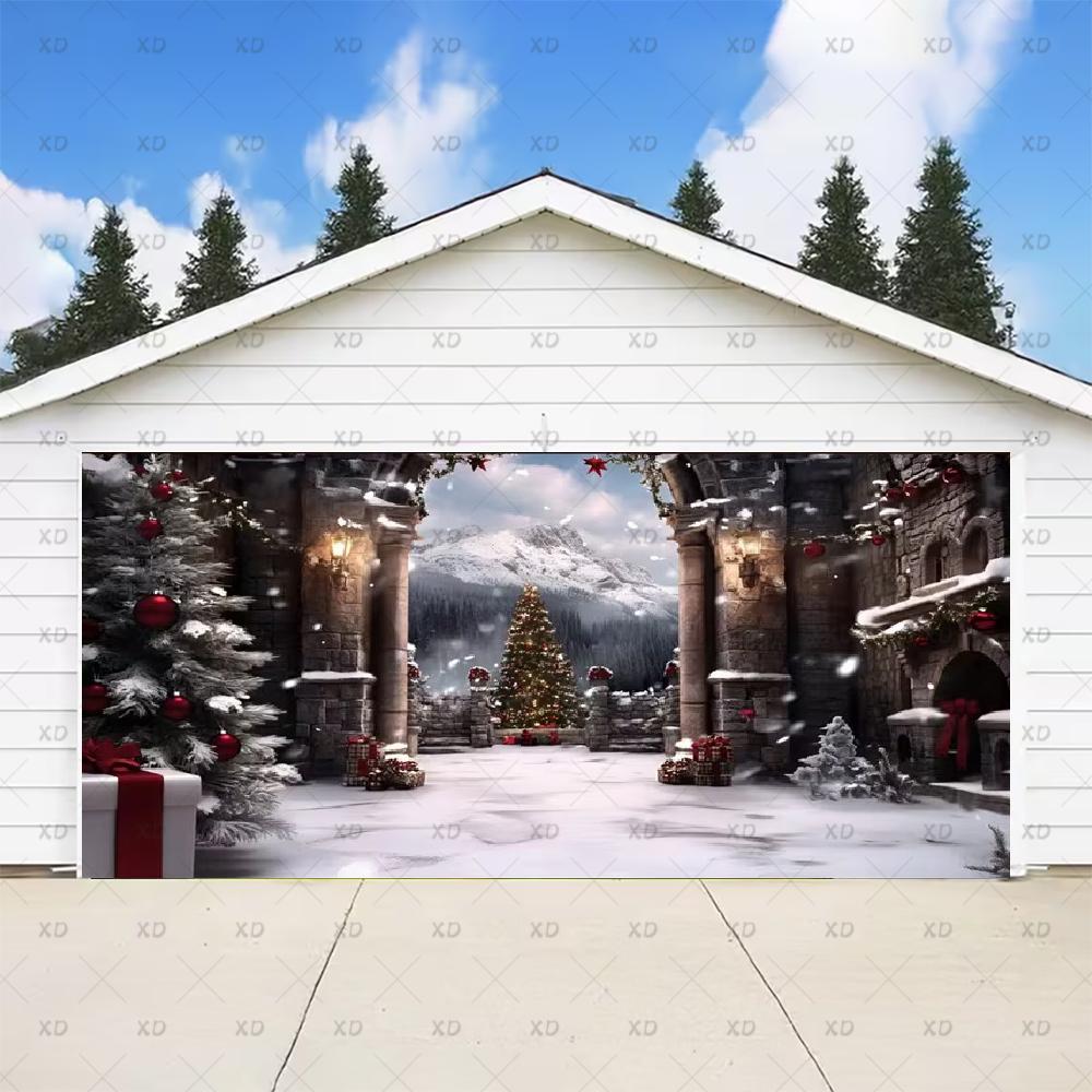 Classic Christmas backdrop for a large garage door, New Year's party backdrop, winter scene, decorative banner47
