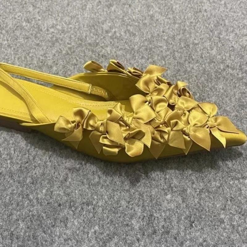 Summer New Women's Shoes Fashionable Baotou Solid Color Women's Sandals One-line Buckle with Bow Decoration Women's Flat Shoes