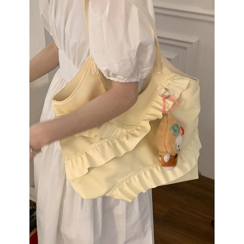 Korean Large-capacity Underarm Bag Women's 2025 New Simple Cake Skirt Lace Tote Bag Fashionable Shoulder Bag