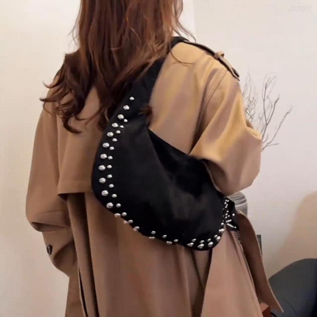 Suede Retro Rivets Design Shoulder Bag for Women 2026 Winter Trend New Y2K Fashion Design Handbags Females Tote Bags