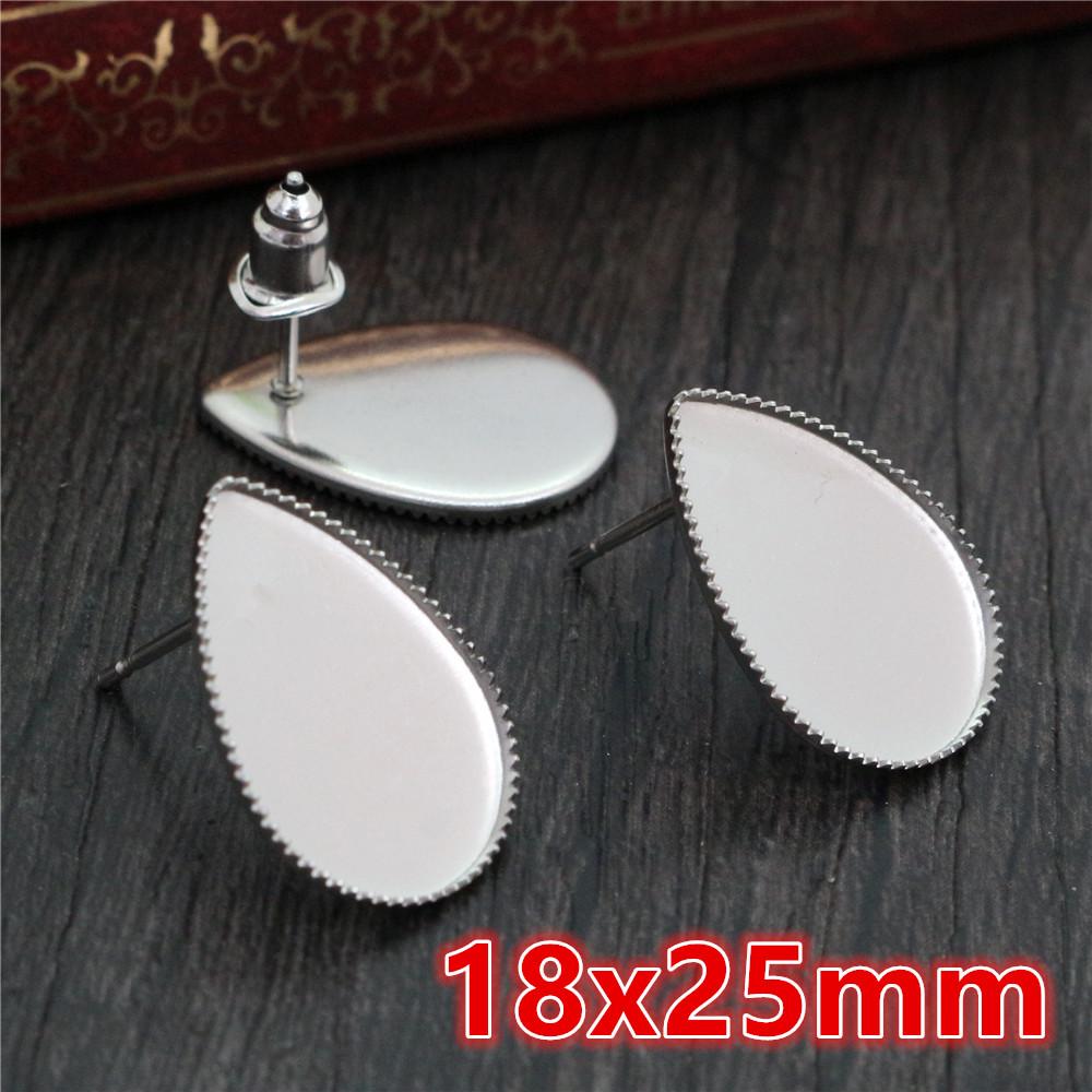 20pcs Stainless Steel 12mm 10x14mm 13x18mm 18x25mm Oval Stud Earring Cabochons Blank Base Setting Tray DIY Jewelry Accessories