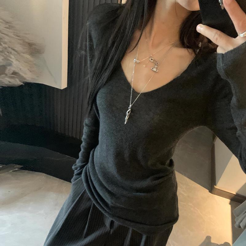 

2025 Early Autumn Women s V-Neck Slimming Knit Long-Sleeve Top 40-45kg/S