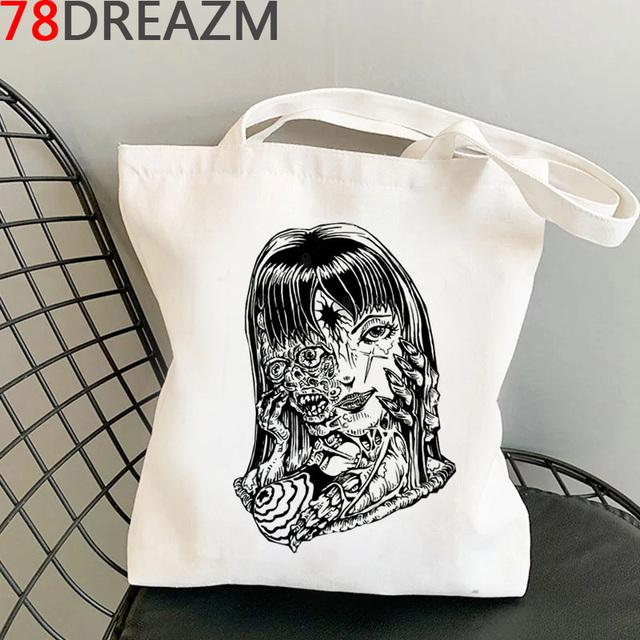 Сумка для покупок Junji Ito, хлопковая многоразовая сумка для покупок, тканевая многоразовая сумка для покупок, многоразовая сумка для покупок 24*26cm