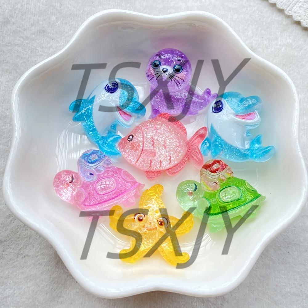 10 st Harts Glitter Tecknad val, sköldpadda, delfin, sjöstjärna Figurin Strass Skrapbok DIY Rosett Dekoration Hantverk