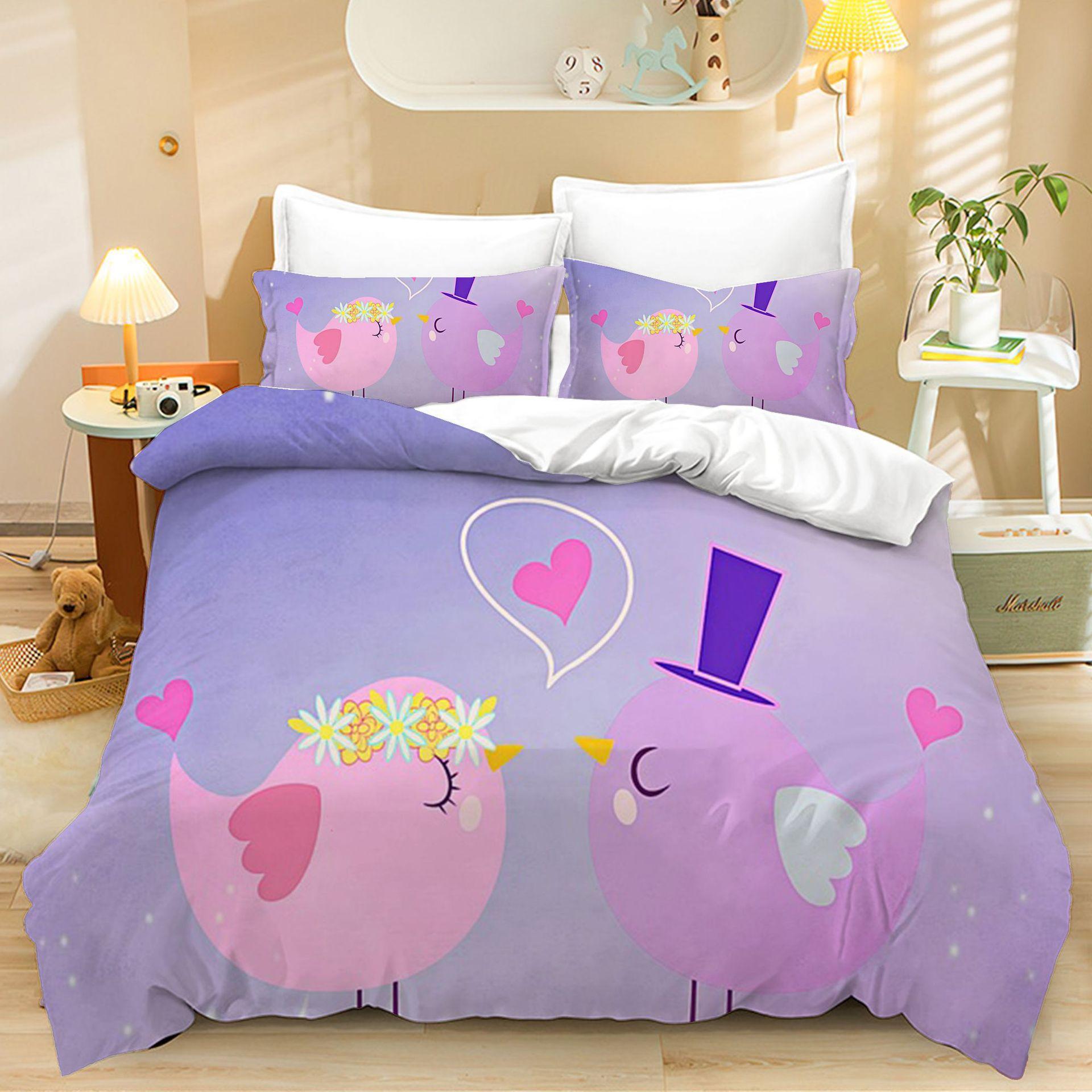 

Home Textiles Three-Piece Purple Valentine S Day Cartoon Digital Printing Quilt Pillowcase Bedding 90 * 200 two-piece set