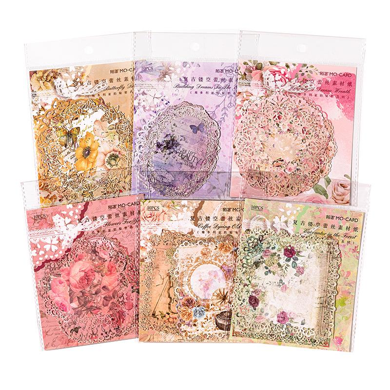 10 - Sheet Vintage Hollow Lace Decorative Paper, Intricate Lace Patterns for Hand Account Decoration and DIY Crafts