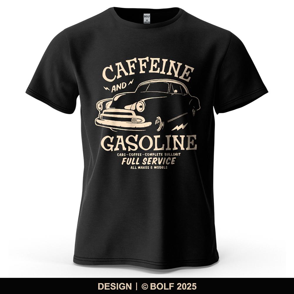 Caffeine and Car Printed Men's T-Shirt Oversized Vintage Classic Graphic Tees for Women Tops Tees Casual Streetwear