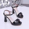 Fashion High Heel Sandals Summer New Square Head Open Toe Metal Buckle Waterproof Platform Anti-slip Wear-resistant Square Heel Shoes