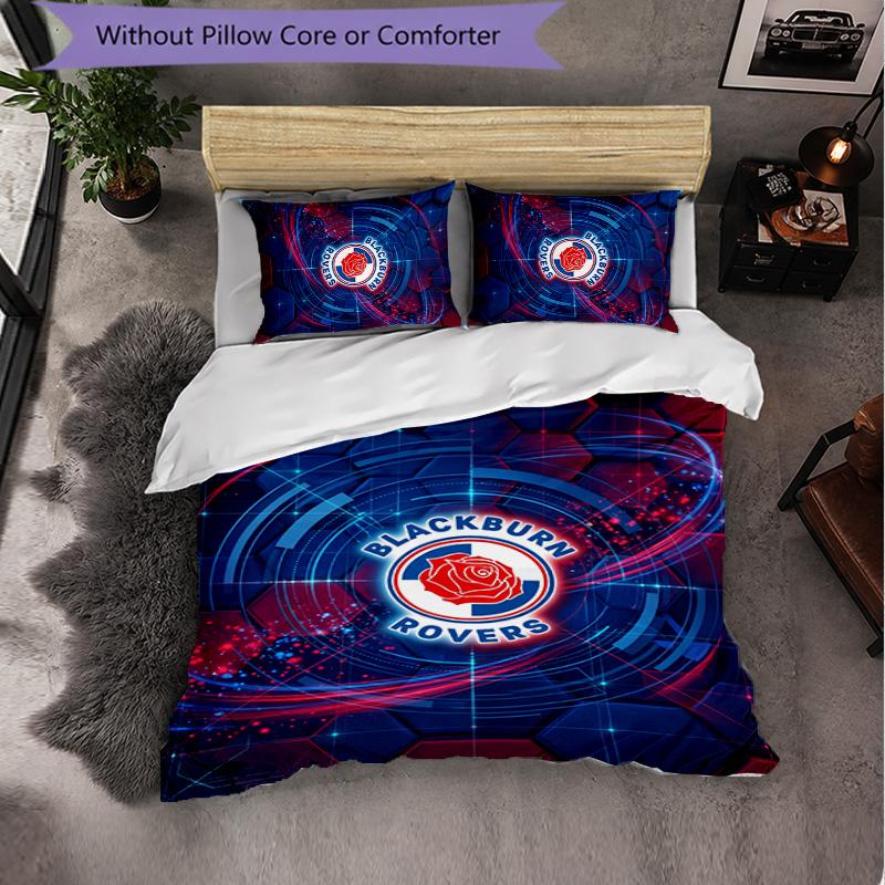 Blackburn Rovers Football 3 Piece Bedding Set Soft Duvet Cover Set with Pillowcases Printed Bedroom Decor Set for Home