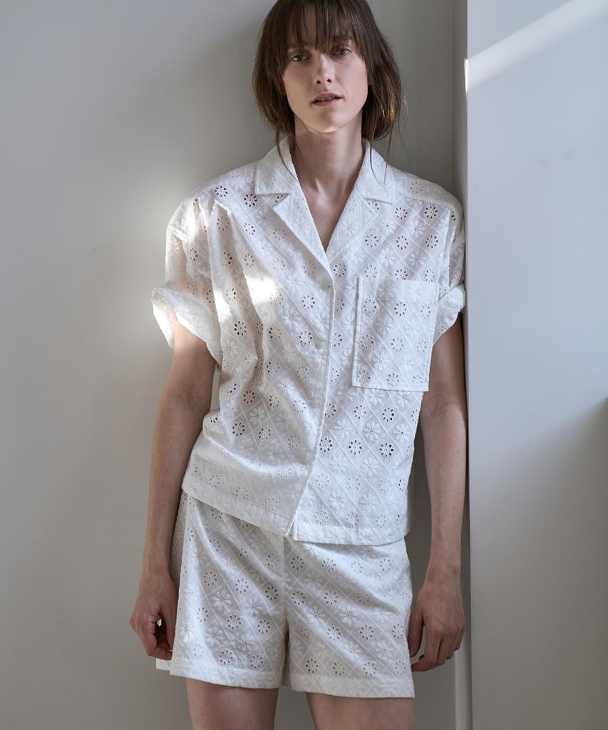 GRIDAJ Cotton Eyelet Tailored Shirt_White