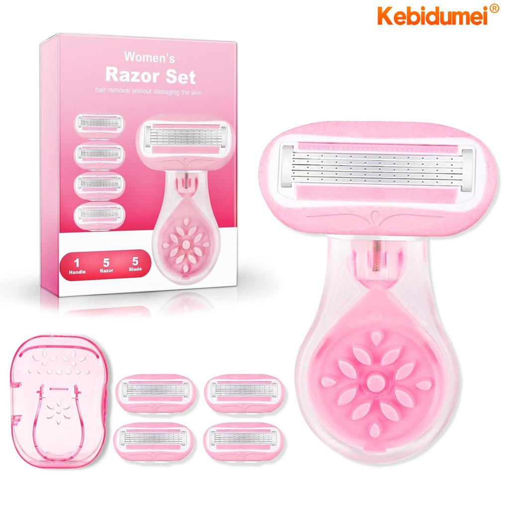 5PCS Women Safety Razor Blades 5-Layer Stainless Steel Blades for Face/ Leg/ Armpit/ Bikini Beauty Hair Removal Shaving Portable Lady Manual Shaver