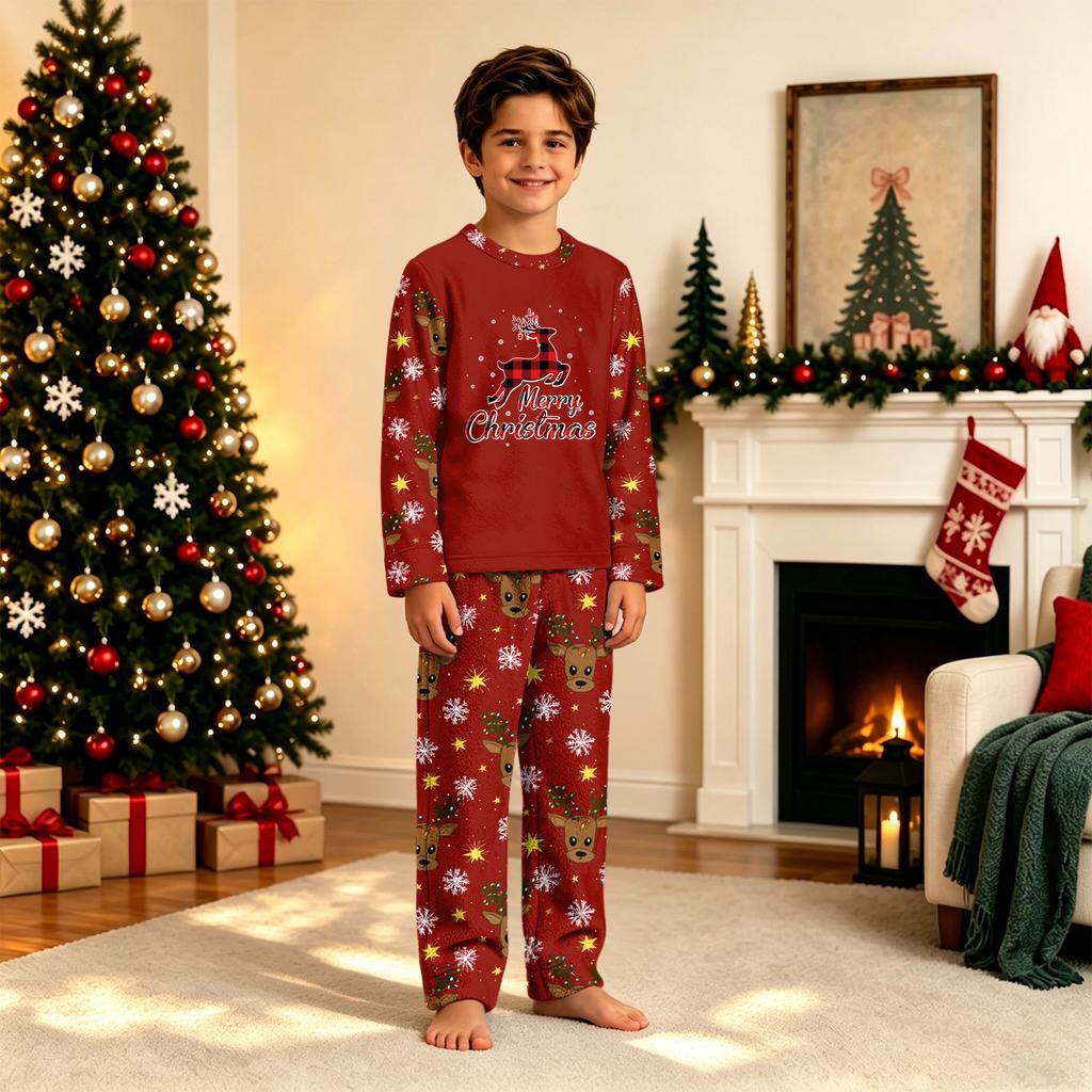 Family Matching Christmas Print Pajama Set, Long Sleeve and Long Pants Loungewear for Holiday
