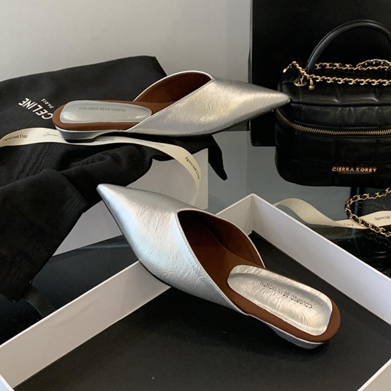 Fashion Bailamos 2025 New Brand Women Slipper Fashion Pointed Toe Slip On Ladies Elegant Mules Shoes Flat Heel Dress Sandals Mujer