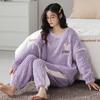 Winter Thick Flannel Pajamas Set for Women Cute Bear Pattern Ladies Sleepwear for Girl Kimono Style Velvet Cardigan Sleepwear
