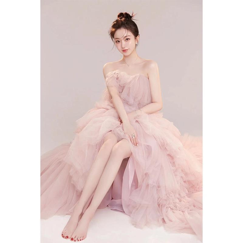 Light wedding dress temperament girl wedding dress pink white color dress tube top