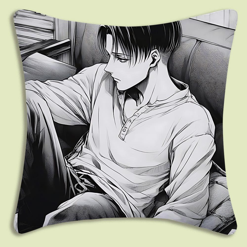 Levi Ackerman Attack On Titan Pillow Covers Cartoon Sofa Decorative Home Double-Sided Printing Short Plush Cute Cushion Cover
