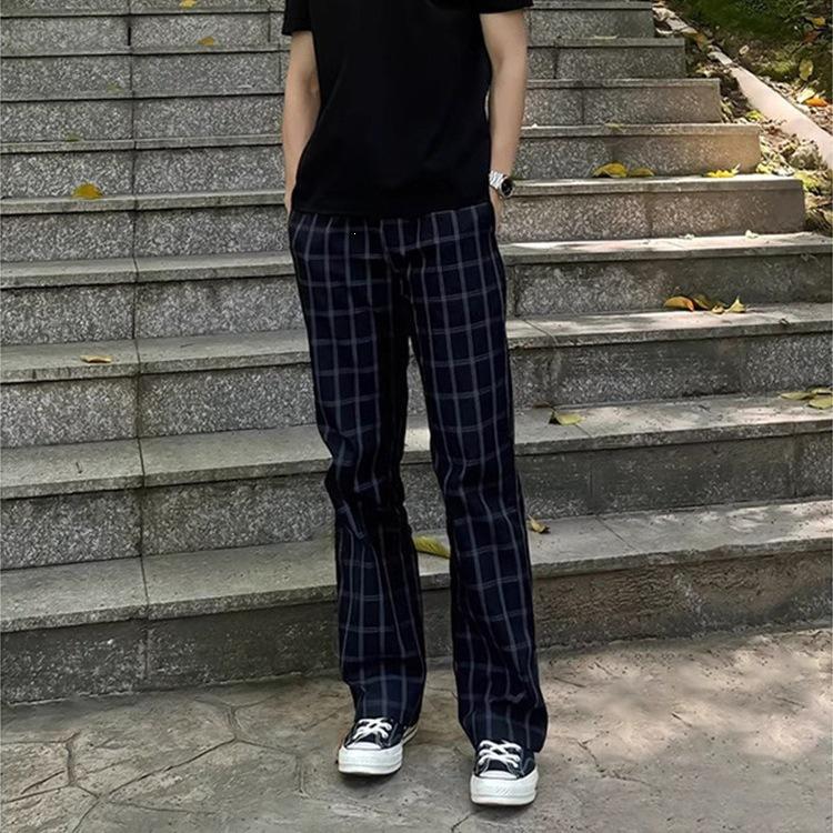 Why Come To This American Plaid Pants Men's Summer Thin Micro-machete Pants Straight Casual Sweatpants