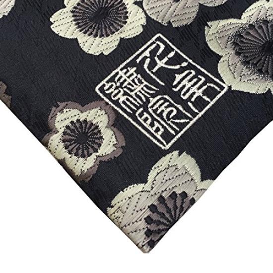 Senshishuin Nishijin Brocade Drawstring Bag Light Ink Cherry Houndstooth Large (Lined) - Blossom/Black Design,