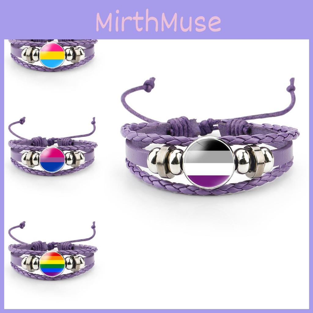 Colorful Distinctive And Rainbow Flag Time Gemstone Purple Bracelet Leather
